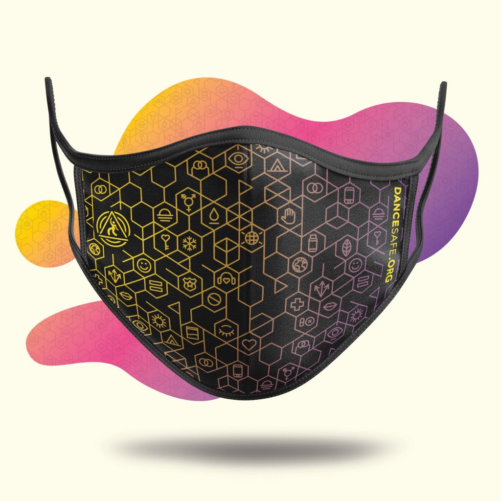 DanceSafe mask as part of of the rebrand.